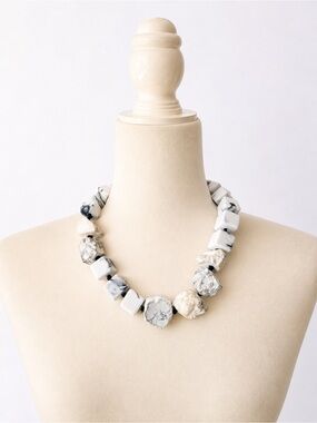 Handcrafted White Howlite Statement Necklace - Natural Stone Chunks